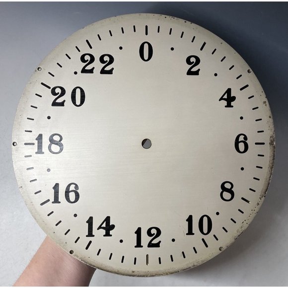 LARGE 10.5" Antique Vintage Enamel Brass Military Time Navy Nautical Clock Face - Picture 10 of 11